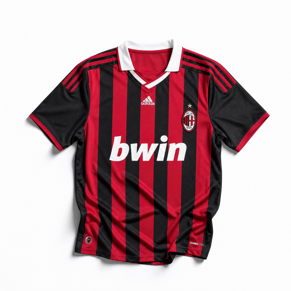 Maglia AC Milan 2009/10 home fronte strisce rosse e nere sponsor Bwin