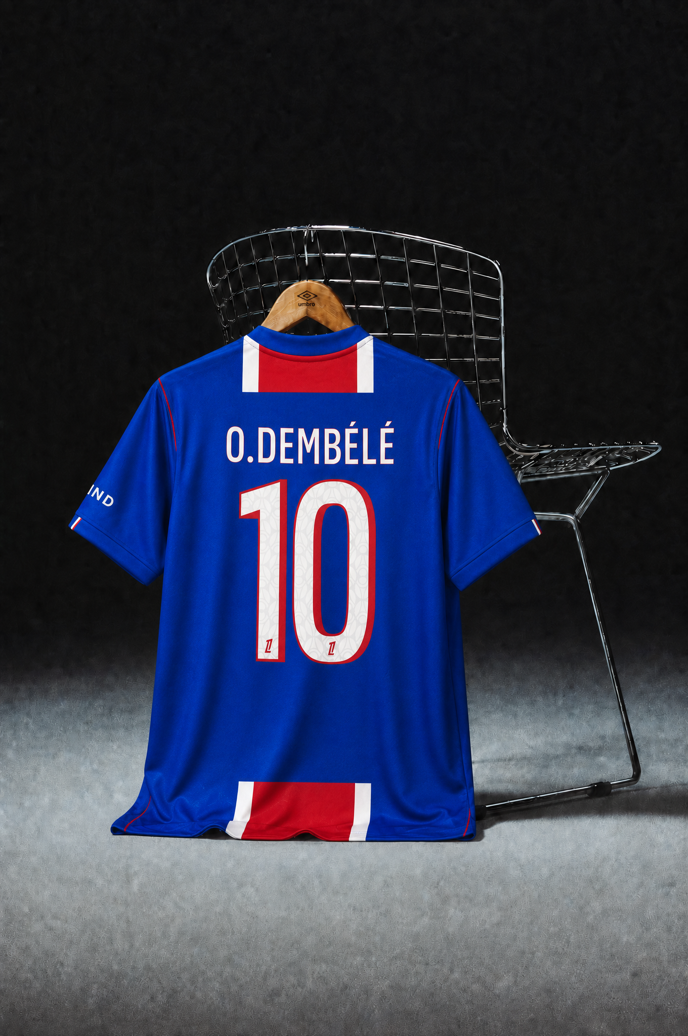 Ousmane Dembélé 10 PSG Home 2026/27, maglia vista posteriore su sfondo scuro