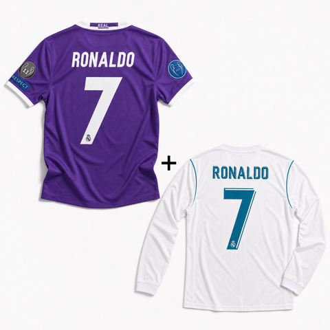 Maglia Cristiano Ronaldo CR7 Real Madrid Long Home 2018 + Maglia Cristiano Ronaldo CR7 Real Madrid Away 2017