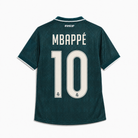 Maglia Mbappé Real Madrid Away 2026/27 retro verde scuro con nome MBAPPÉ e numero 10 color crema