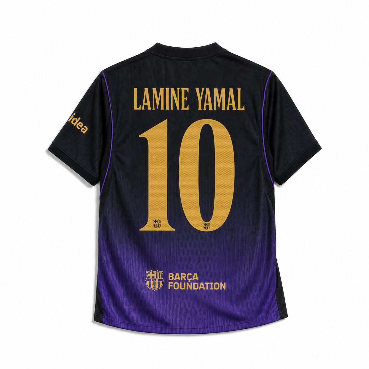 Maglia Lamine Yamal Barcellona Away 2026/27 retro nero e viola con nome LAMINE YAMAL e numero 10 in oro