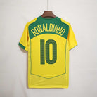 Maglia Brasile Home 2004 Ronaldinho numero 10 retro giallo con dettagli verdi