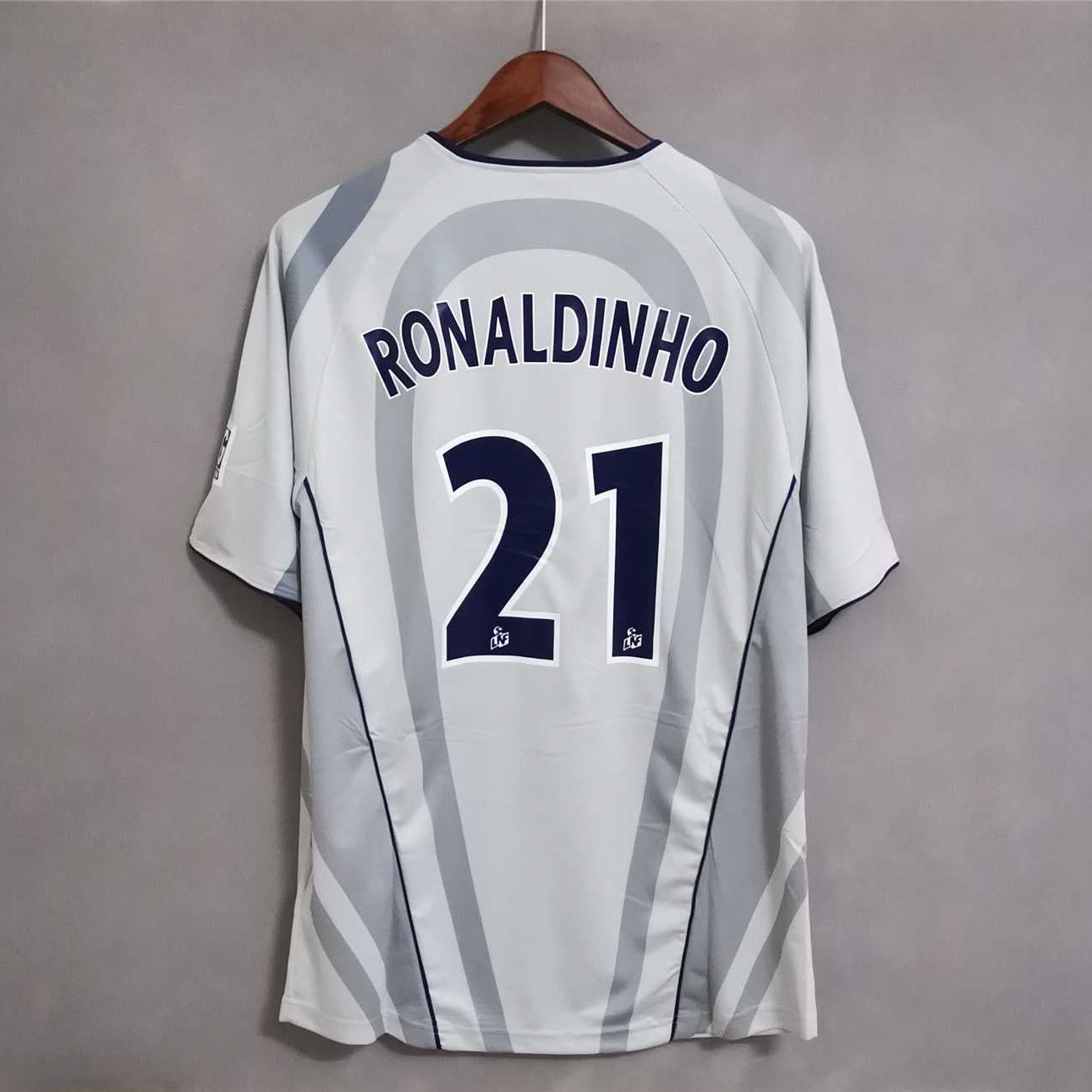 Maglia PSG Away 2001/02 Ronaldinho numero 21 retro bianco con nome